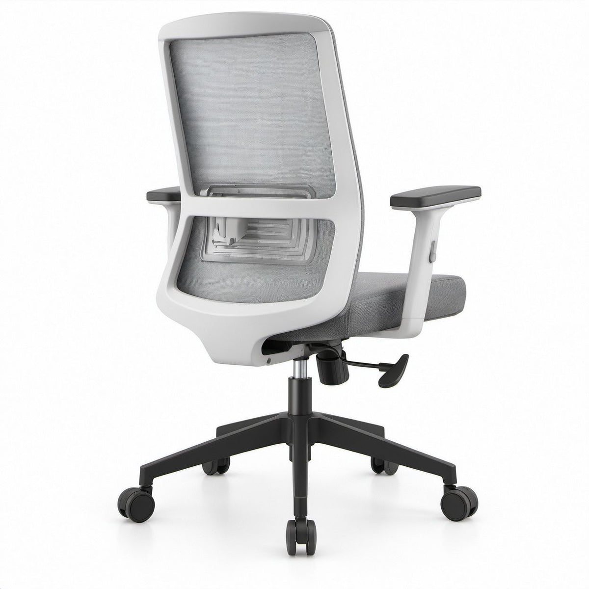 Cadeira de Escritório Ergonómica Giratória em Malha Cinzenta com Apoio Lombar, 64 x 64 x 116-126 cm
