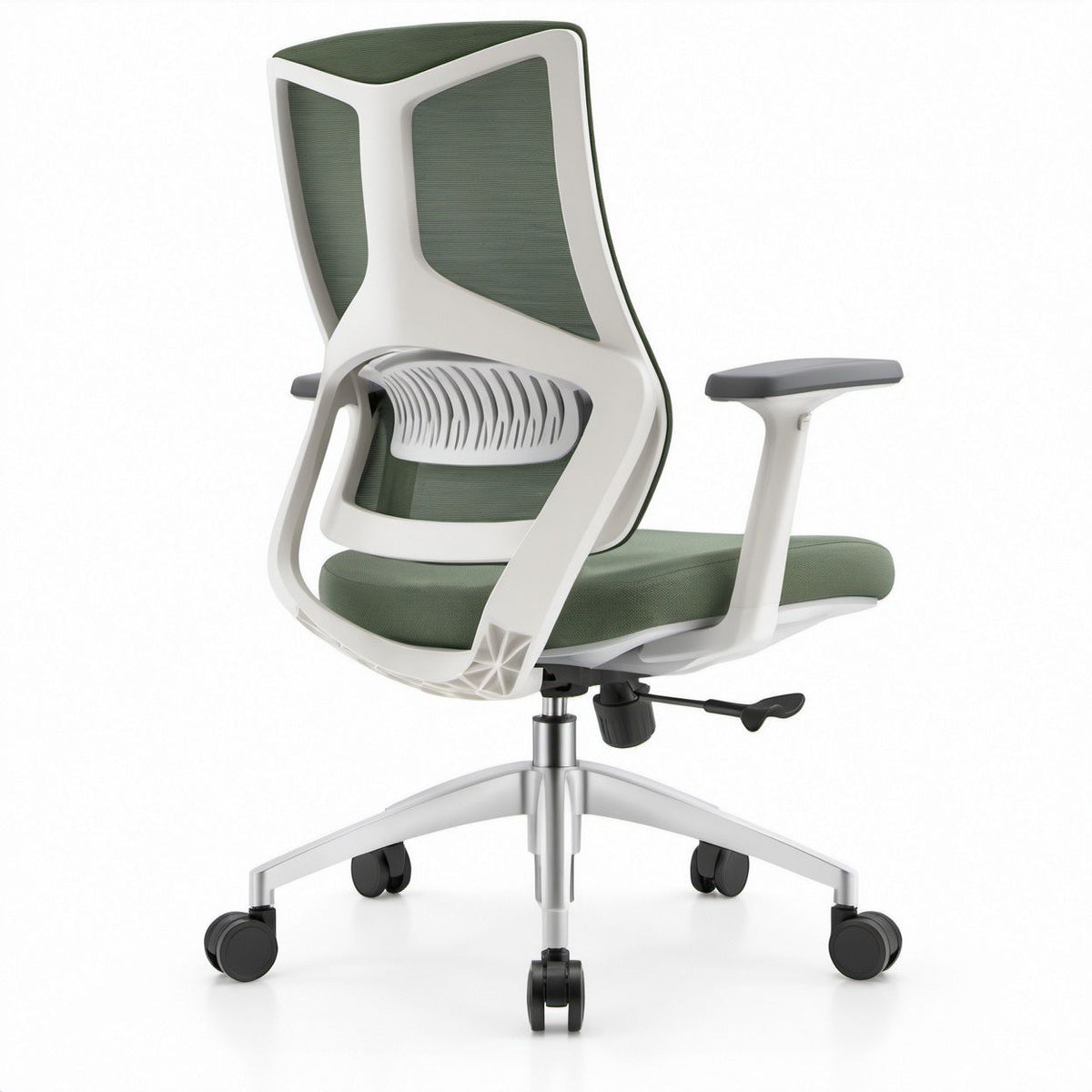 Cadeira Ergonómica Giratória Branca, Verde e Preta em Malha de Poliéster, 66 x 66 x 116-126 cm
