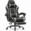 Cadeira Gaming Reclinável em Pele Sintética Preta e Cinzenta 67 x 70 x 125-135 cm com Apoio de Pés