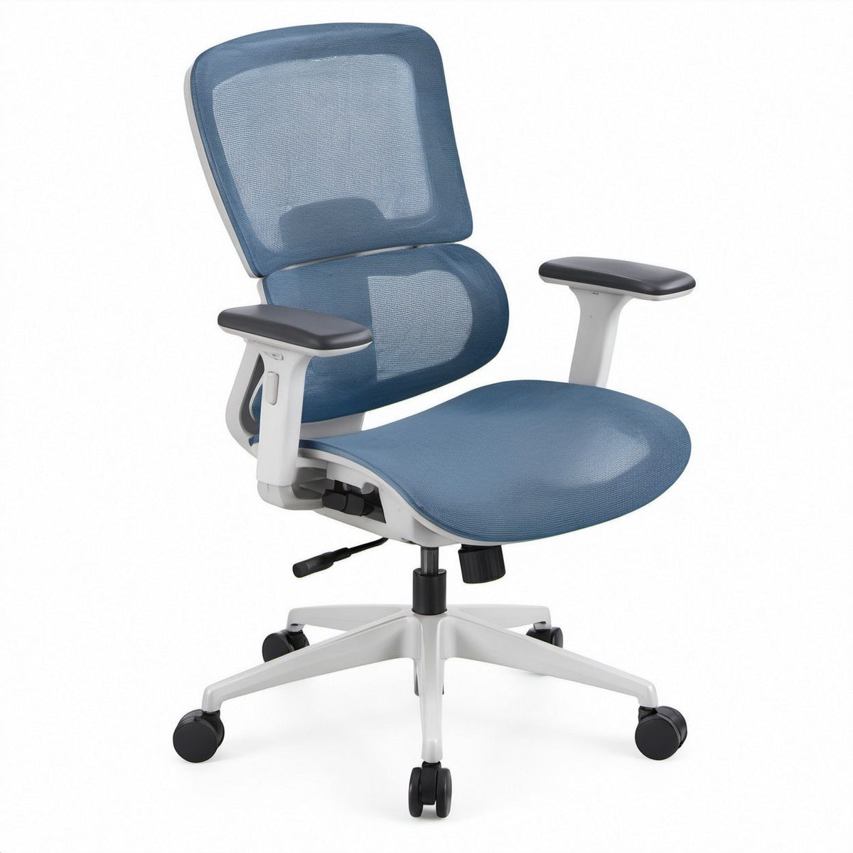 Cadeira de Escritório Ergonómica em Malha Azul, Branca e Preta, 64 x 64 x 111-121 cm