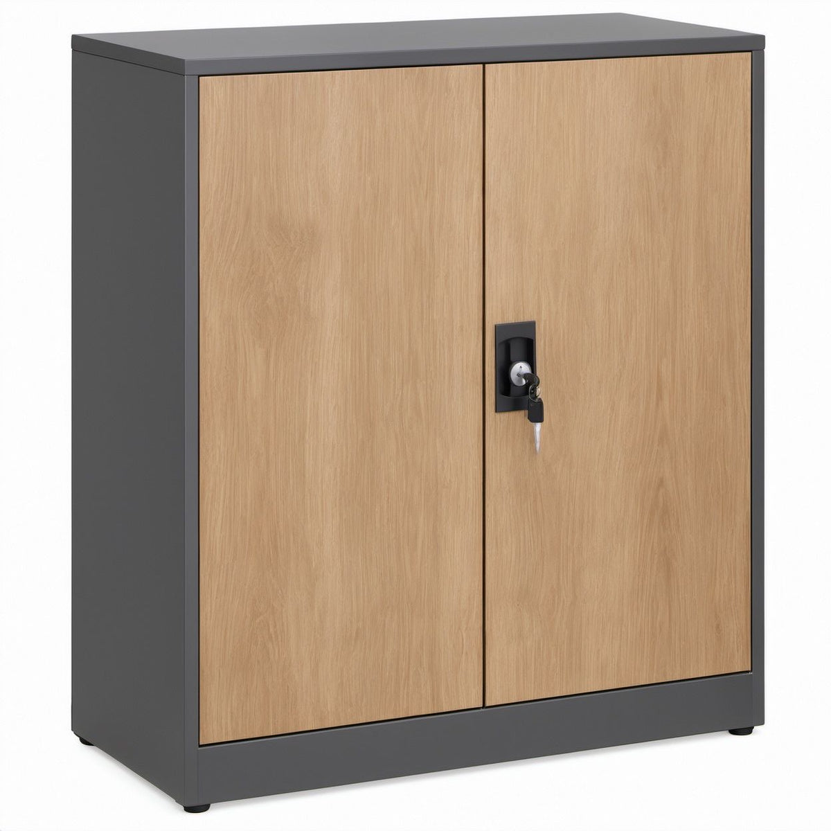 Armário com 2 Portas e Fechadura, Carvalho Natural e Cinzento Escuro, 90 x 45 x 120 cm