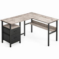Secretária em L Cinzento Carvalho e Preto com 2 Gavetas, 150 x 120 x 75 cm