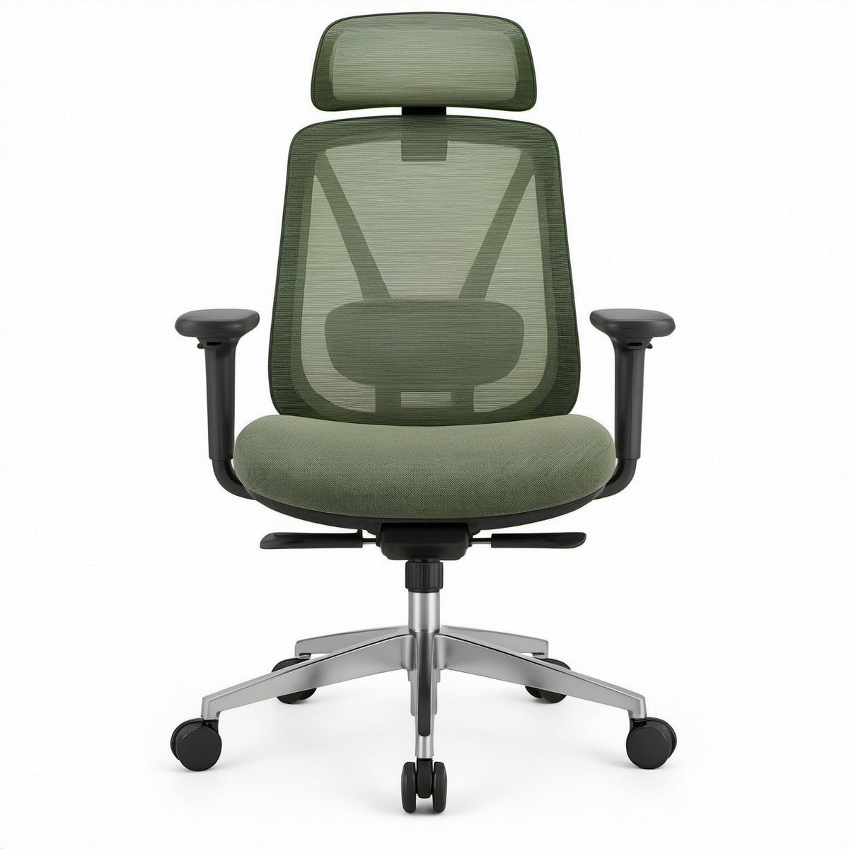 Cadeira de Escritório Ergonómica Giratória em Malha de Poliéster Verde com Apoio de Cabeça, 66 x 66 x 116-126 cm
