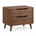 Mesa de Cabeceira Retangular em MDF Castanho Nogueira com 2 Gavetas, 60 x 40 x 60 cm