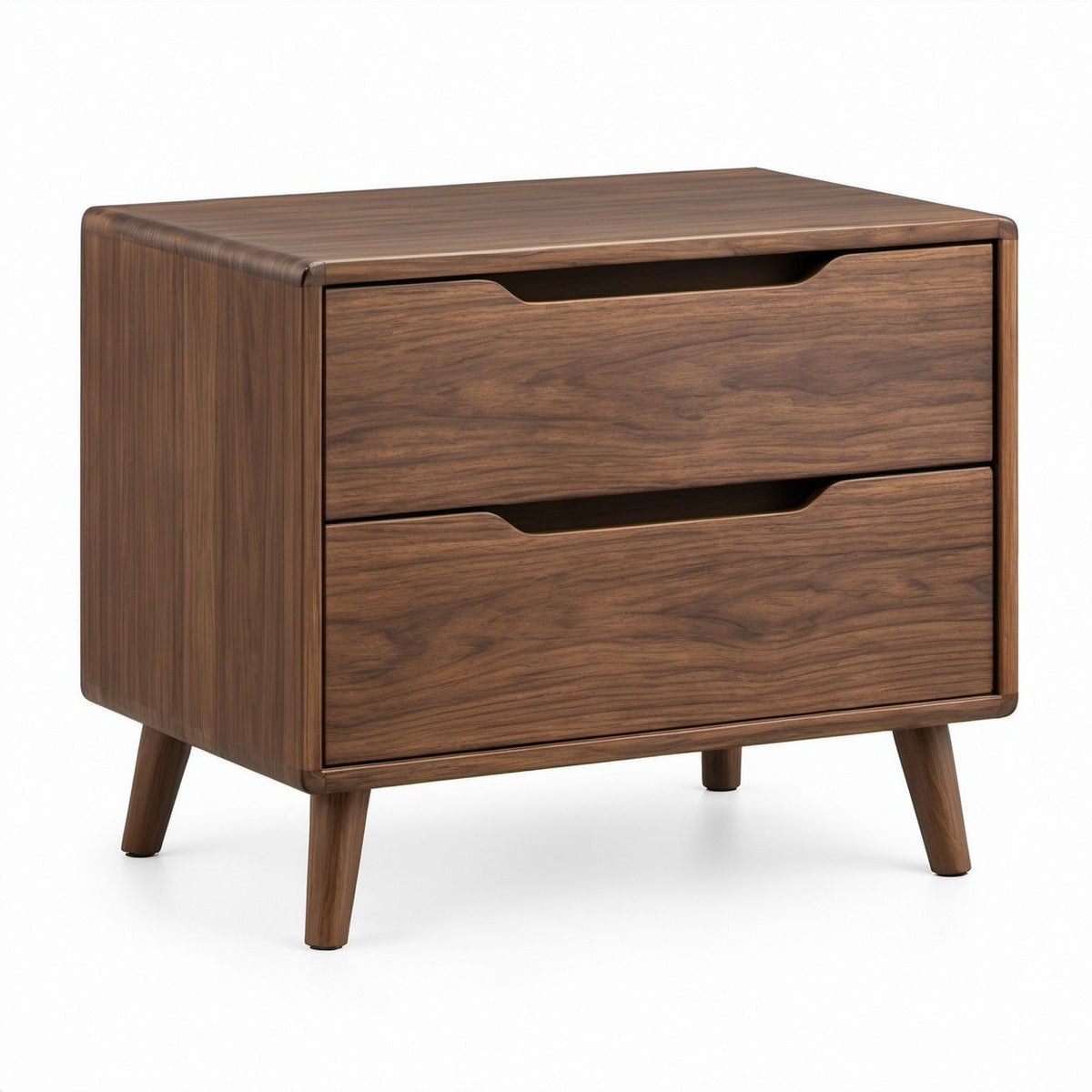 Mesa de Cabeceira Retangular em MDF Castanho Nogueira com 2 Gavetas, 60 x 40 x 60 cm