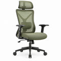 Cadeira de Escritório Ergonómica Giratória Verde e Preta em Malha com Apoio de Cabeça, 67 x 67 x 117-127 cm