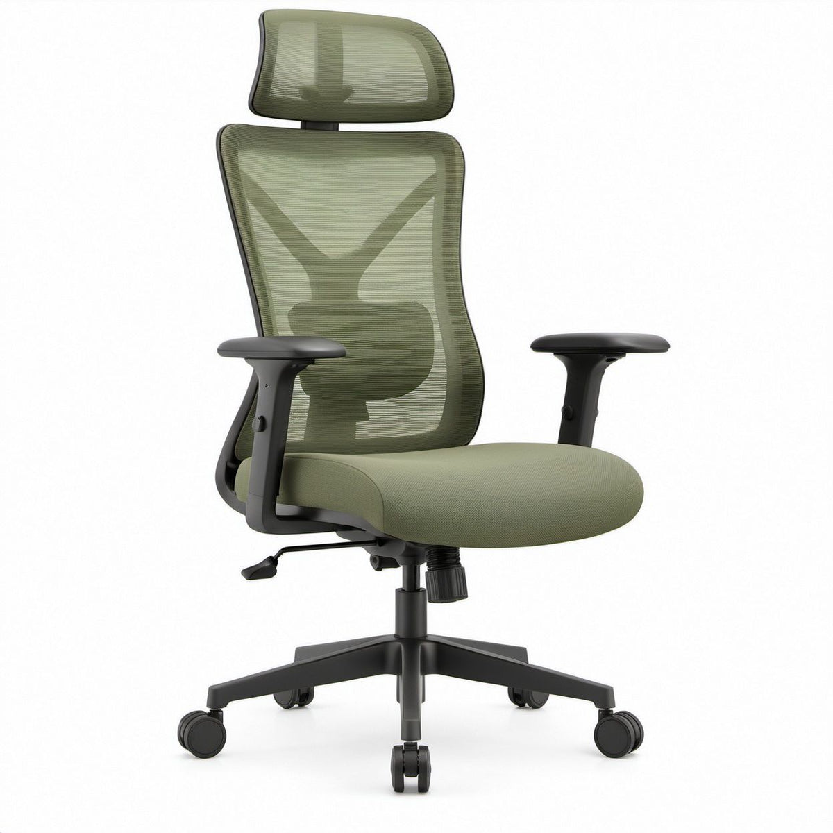 Cadeira de Escritório Ergonómica Giratória Verde e Preta em Malha com Apoio de Cabeça, 67 x 67 x 117-127 cm