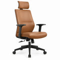 Cadeira de Escritório Ergonómica em Couro Sintético PU Castanho e Preto com Apoio de Cabeça, 66 x 66 x 116-126 cm