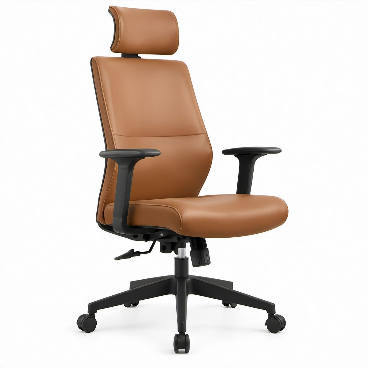 Cadeira de Escritório Ergonómica em Couro Sintético PU Castanho e Preto com Apoio de Cabeça, 66 x 66 x 116-126 cm