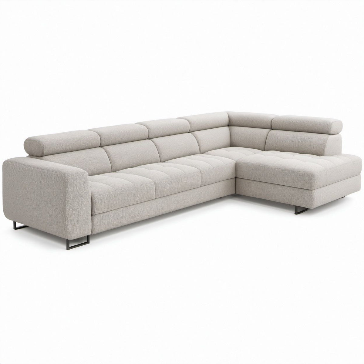 Sofá de Canto em L Bege com Chaise Longue Direita, 300 x 180 x 85 cm
