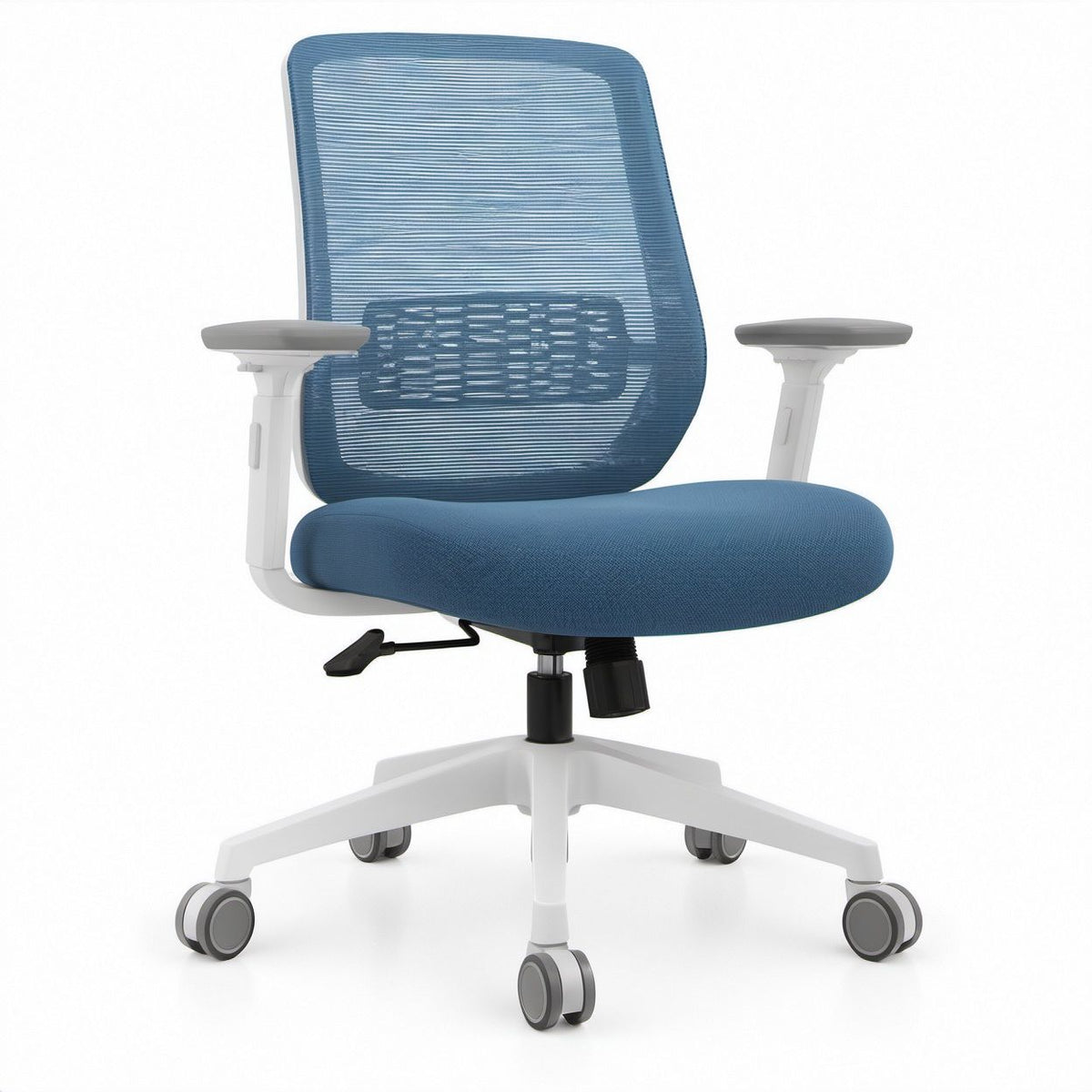 Cadeira de Escritório Ergonómica Giratória Azul e Branca com Encosto em Malha, 64 x 64 x 112-122 cm