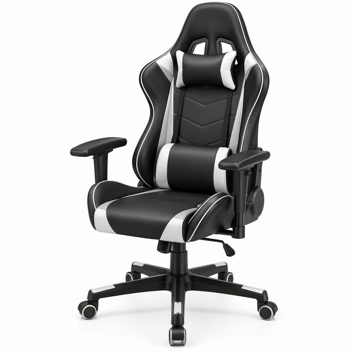 Cadeira de Gaming Ergonómica Reclinável Preta e Branca em Pele Sintética PU, 68 x 70 x 125-135 cm