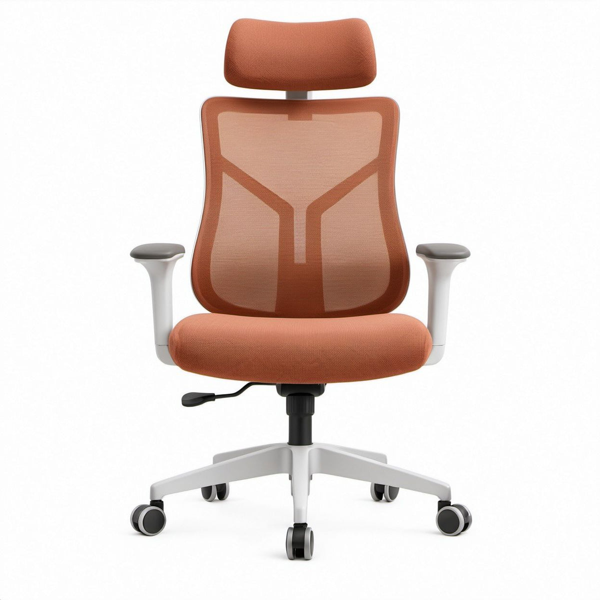 Cadeira de Escritório Ergonómica Giratória em Malha Laranja com Apoio de Cabeça, 64 x 64 x 118-128 cm