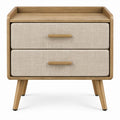 Mesa de cabeceira em MDF folheado a carvalho natural com 2 gavetas, 60 x 40 x 65 cm