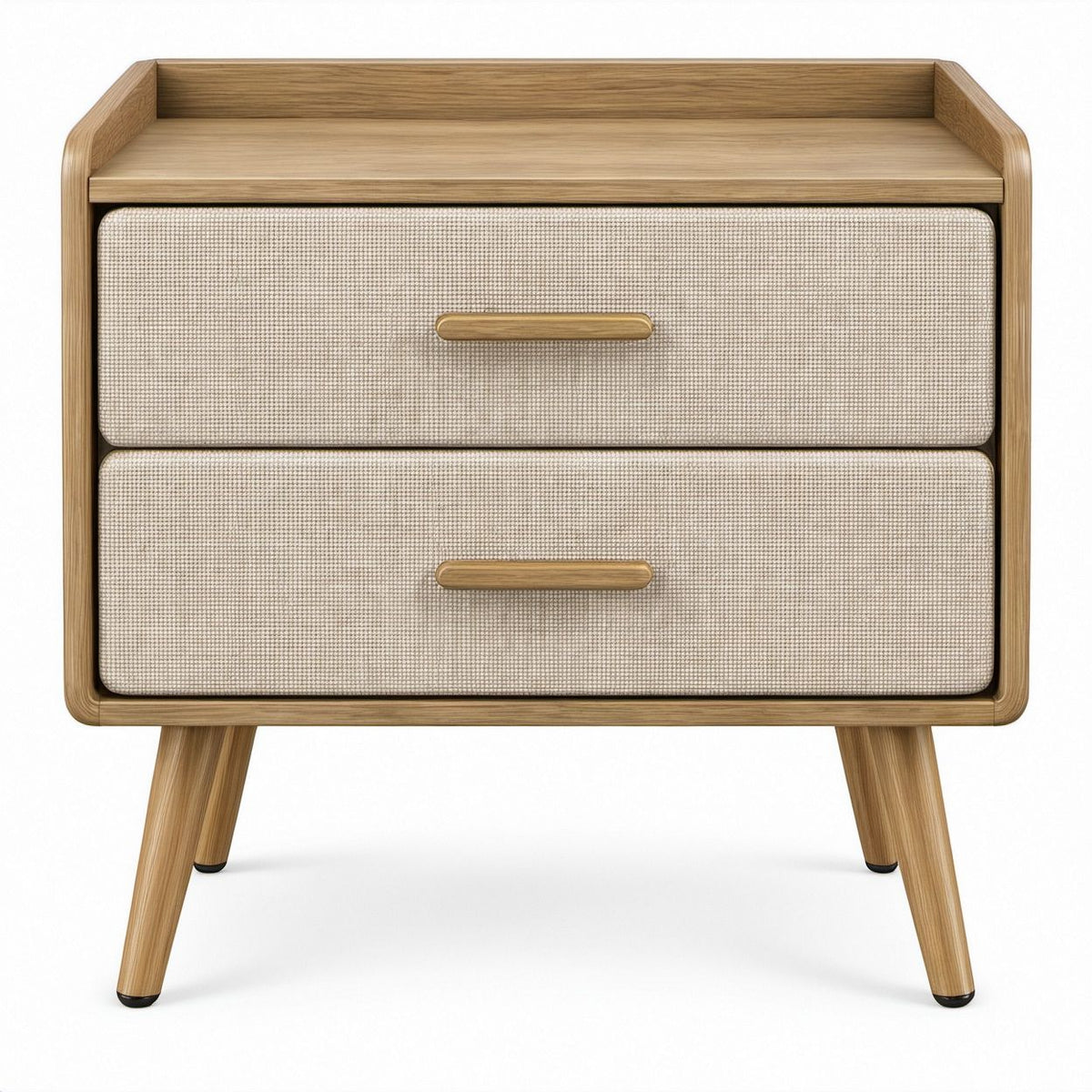 Mesa de cabeceira em MDF folheado a carvalho natural com 2 gavetas, 60 x 40 x 65 cm